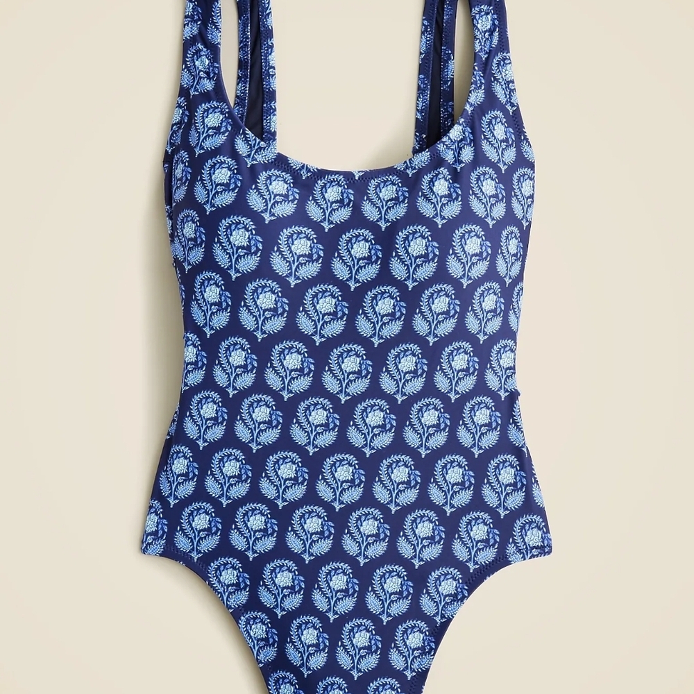 J. Crew Navy and Light Blue Floral One-Piece Swimsuit